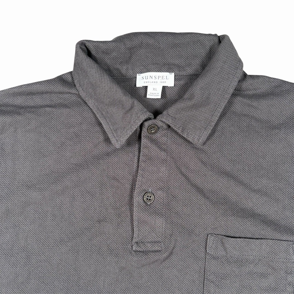 Sunspel England Polo Shirt Mens Sz XL Gray Pocket Golf Minimal Made in Portugal